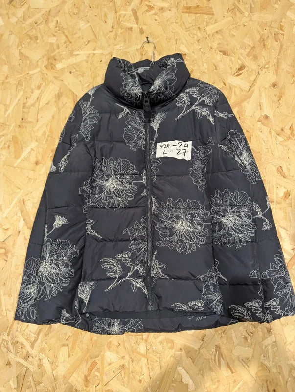 Joules Puffer Jacket Womens UK18 Navy Blue Padded Floral Pattern Quilted Lined
