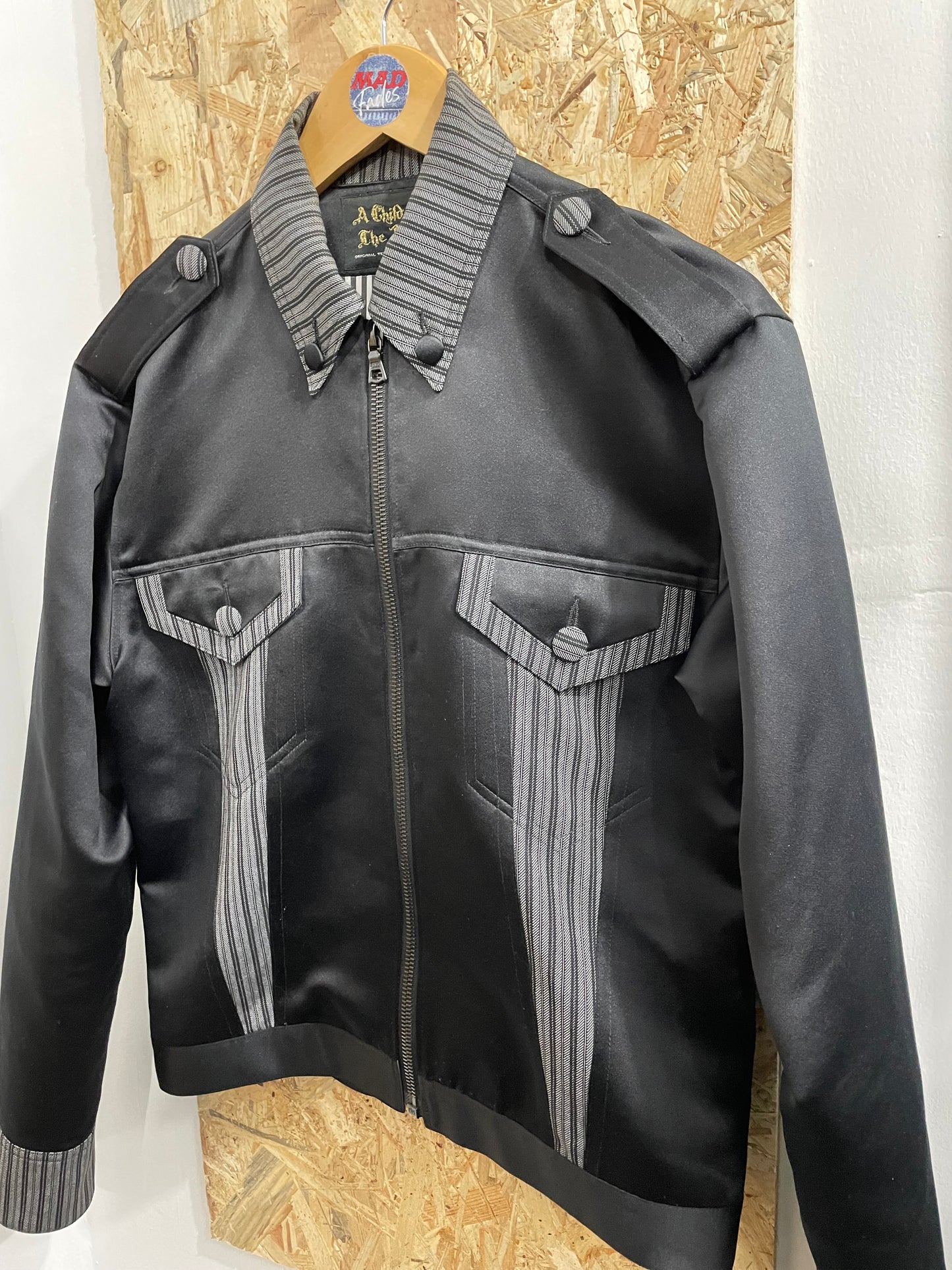 A Child Of The Jago Mens Trucker Jacket Grey Black Pinstripe Small