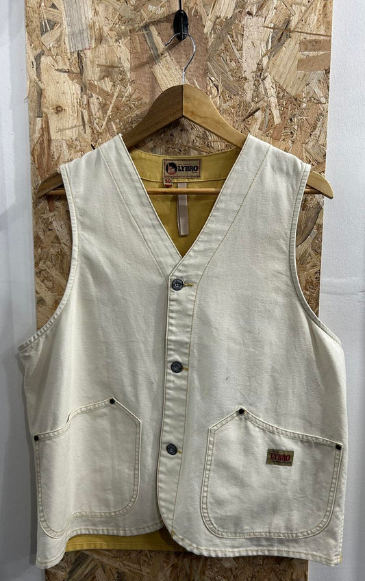 Nigel Cabourn Lybro Vest Large 50 Waistcoat Yellow White Denim Twill Canvas
