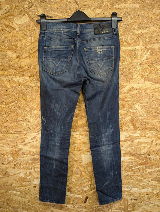 Diesel Jeans W27 Women Super Slim Straight Leg Distressed Blue Denim Hi-Vy-Uffie