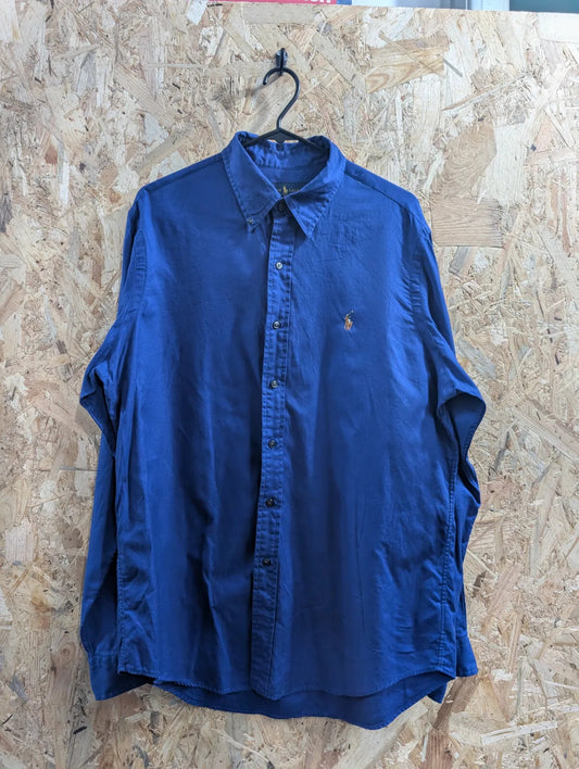 Polo Ralph Lauren Shirt Mens Large Royal Blue Cotton Long Sleeve Button Down