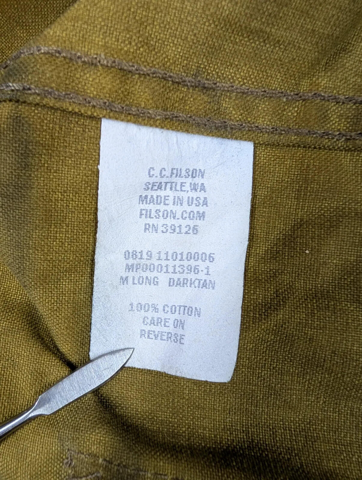 Filson Tin Cloth Cruiser Field Jacket Men Medium Long Brown Snap Double USA Tan