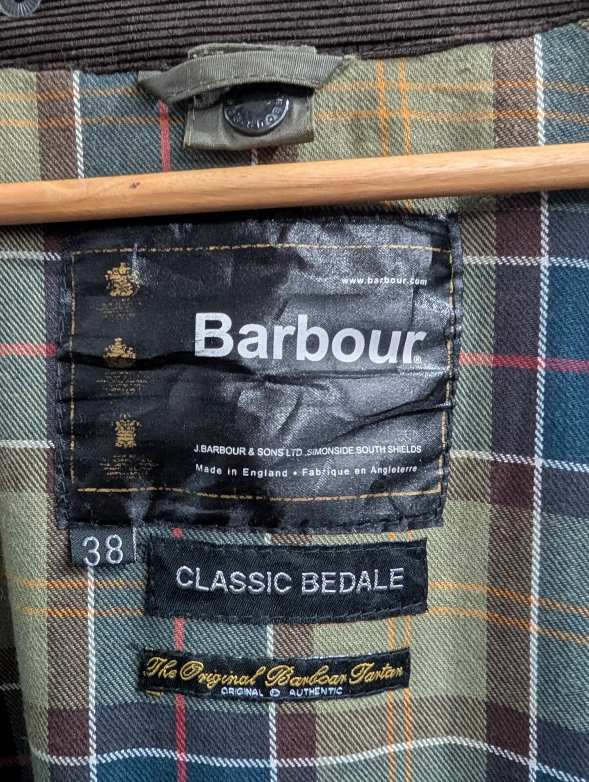 Vintage Barbour Classic Bedale Jacket Mens Medium Olive Green Waxed Cotton 90s