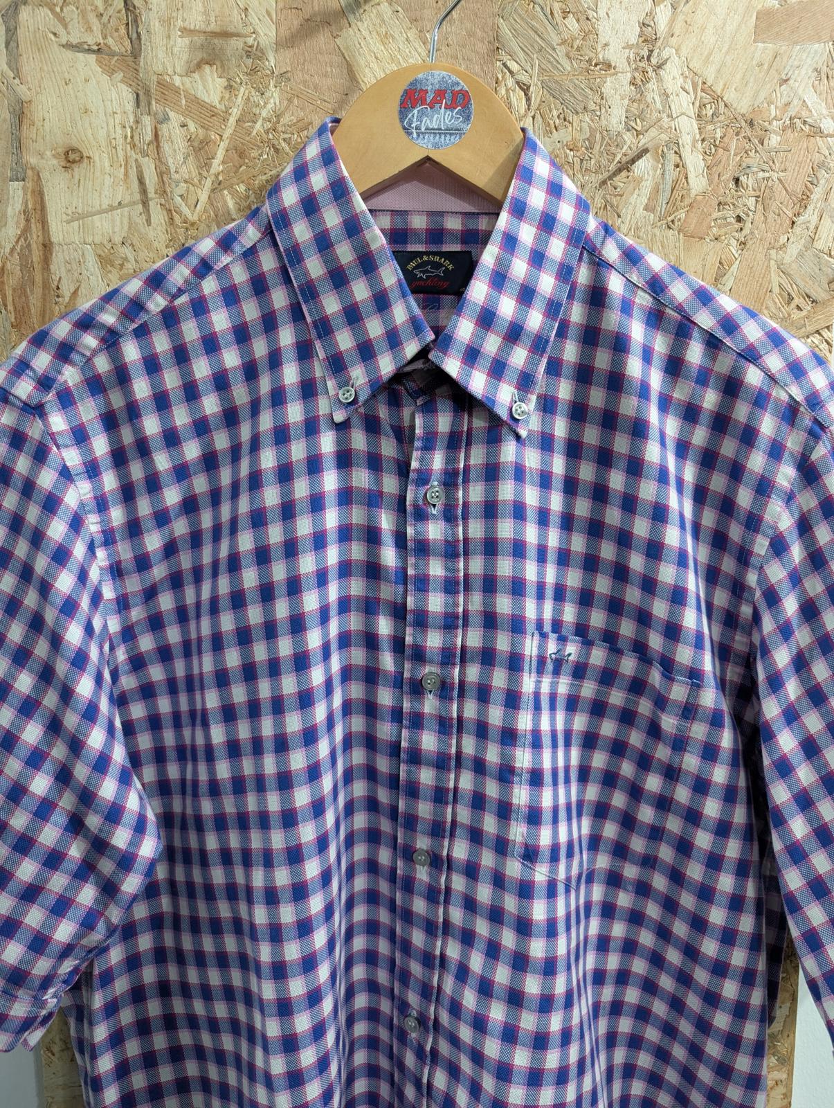 Paul & Shark Yachting Shirt Mens Medium Short Sleeve Pocket Purple Pink Check