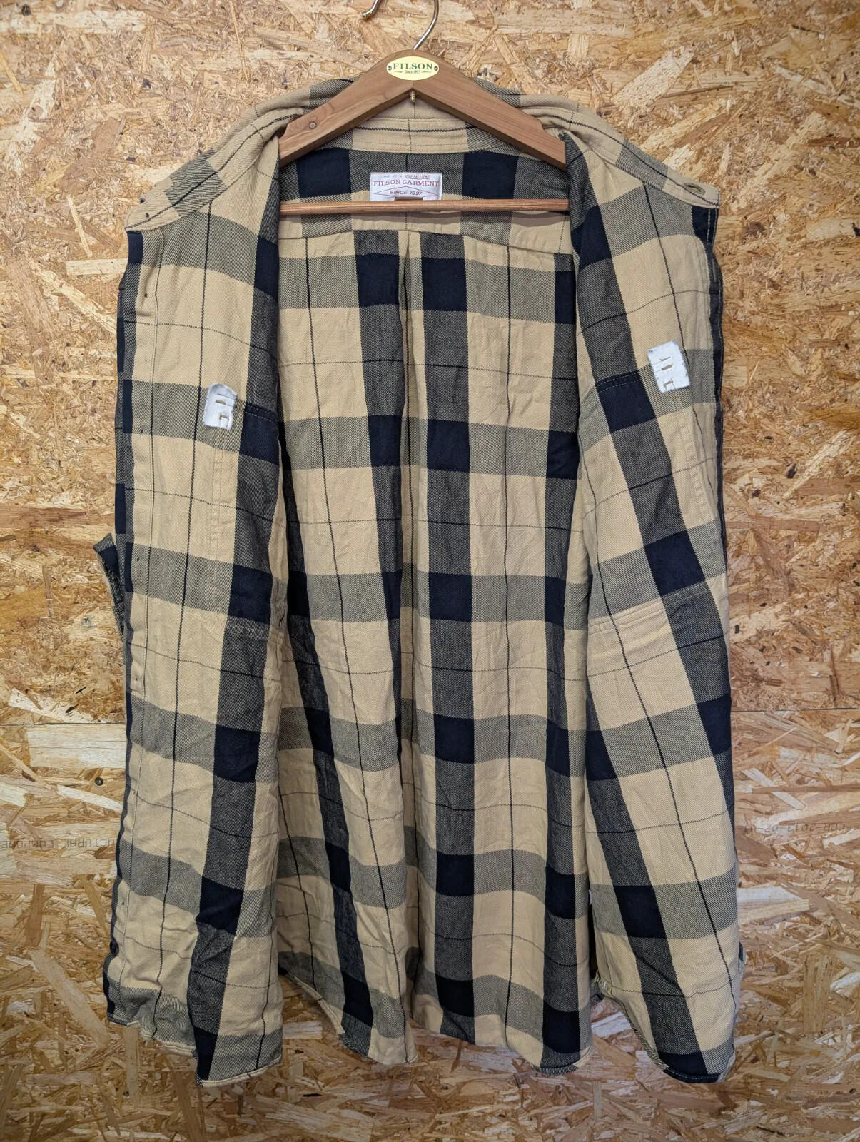 Filson Alaskan Guide Shirt Mens XXXL Beige Black Cotton Plaid Workwear Button