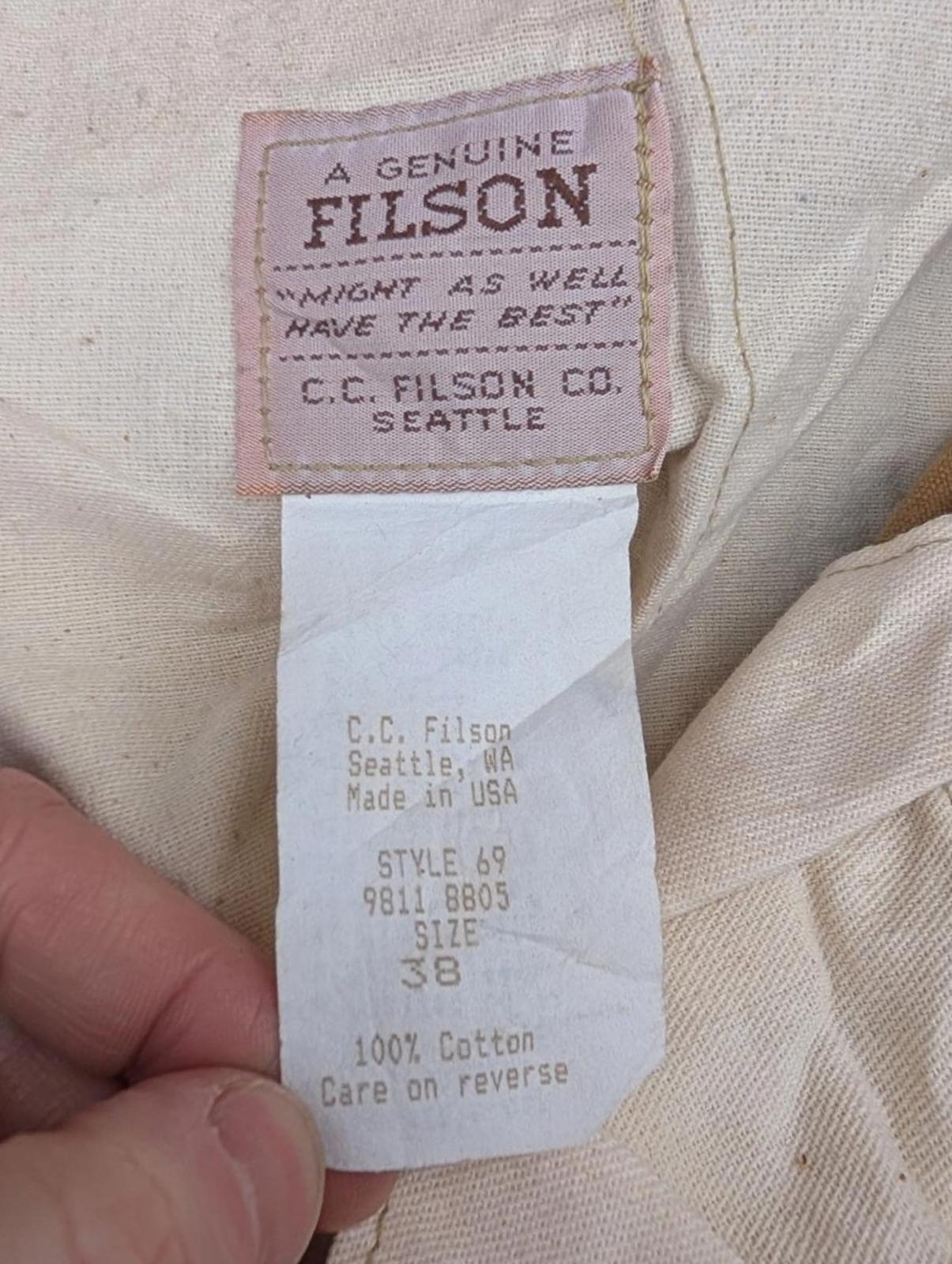 Filson Single Tin Cloth Pants W36 L34 Style 69 Thorn Trousers Workwear USA Made