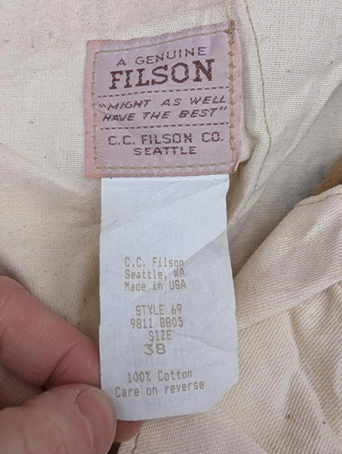 Filson Single Tin Cloth Pants W36 L34 Style 69 Thorn Trousers Workwear USA Made