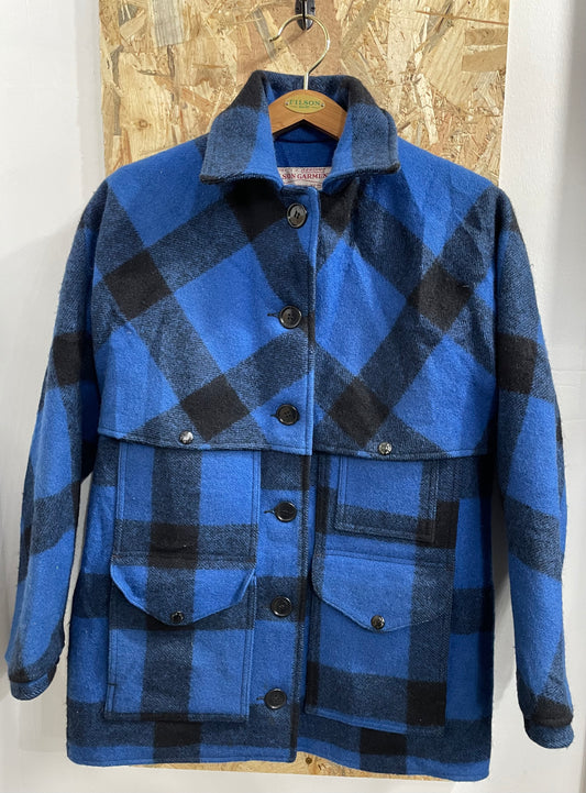 Filson Buffalo Plaid Blue Lot 83 Double Mackinaw Wool Jacket Vintage Size Small