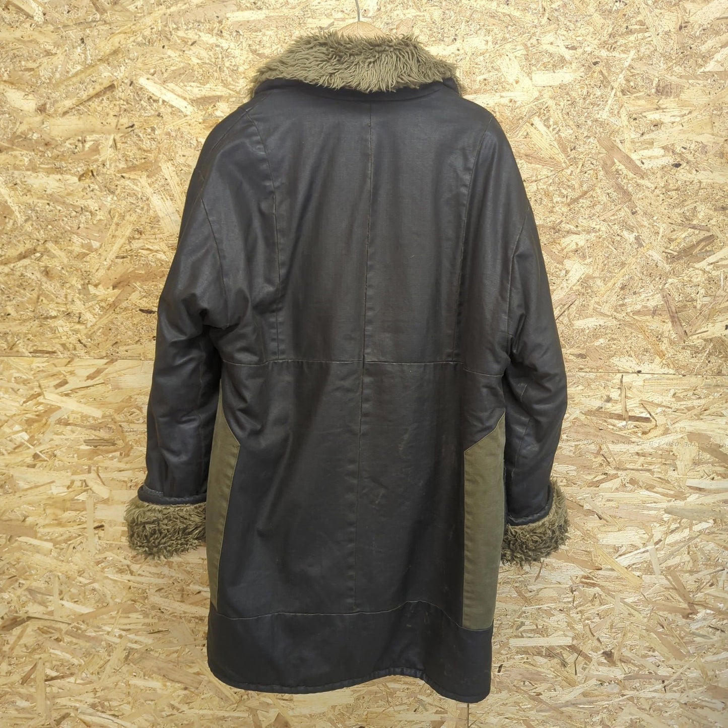 Dries Van Noten Afghan Coat Women XL Waxed Sherpa Duffle Coat Charcoal Y2K