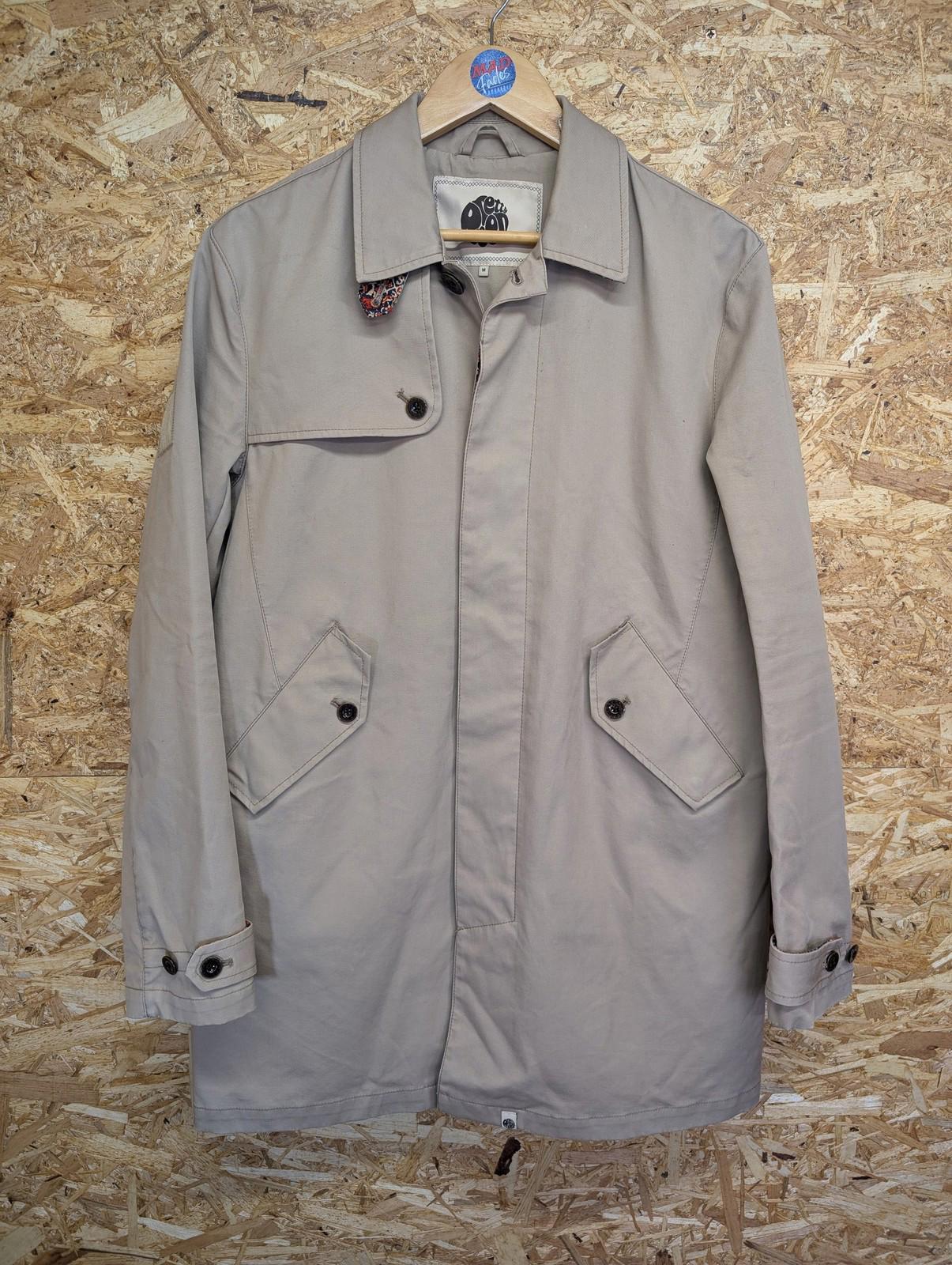 Pretty Green Mac Trench Coat Medium Men Beige Patterned Collar Overcoat