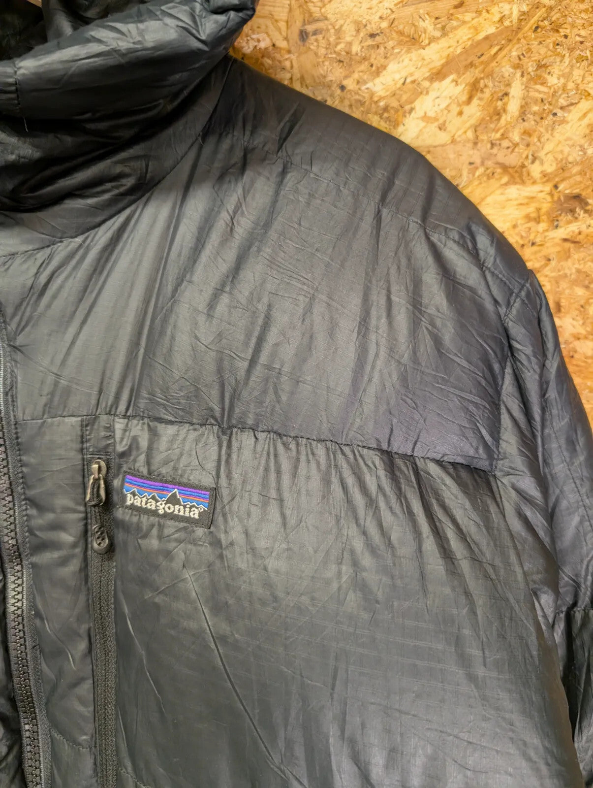 Patagonia Fitz Roy Down Hoody Jacket Mens Large Black Goosedown Feather Puffer