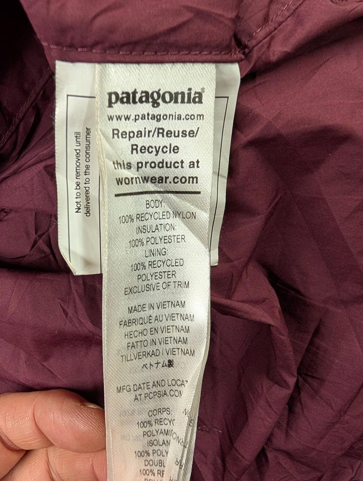 Patagonia Radalie Parka Women Large Burgundy Nano Puff Long-Line Quilt Full Zip