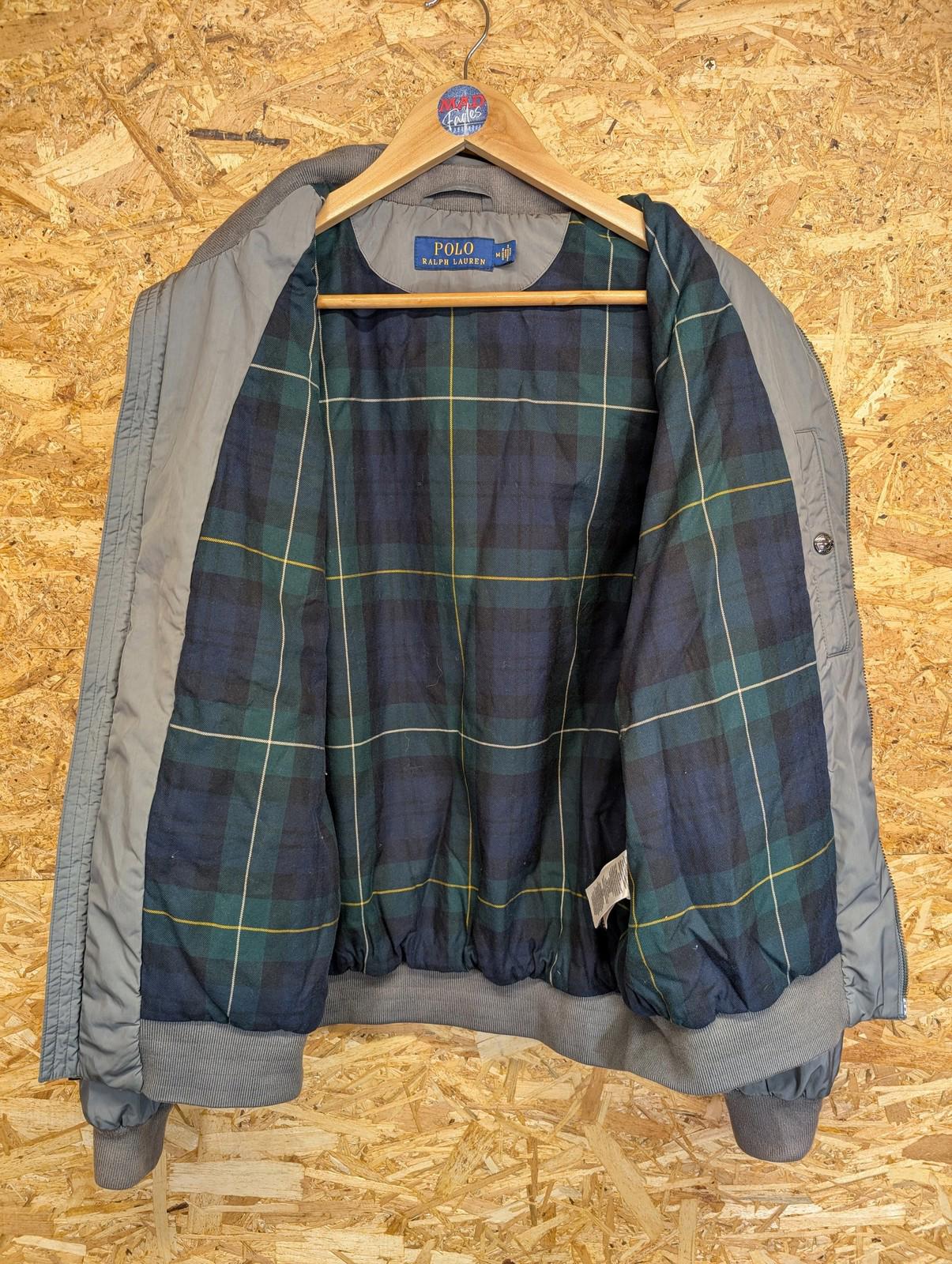 Polo Ralph Lauren Bomber Jacket Medium Men Grey Check Tartan Lined Shine RL Polo
