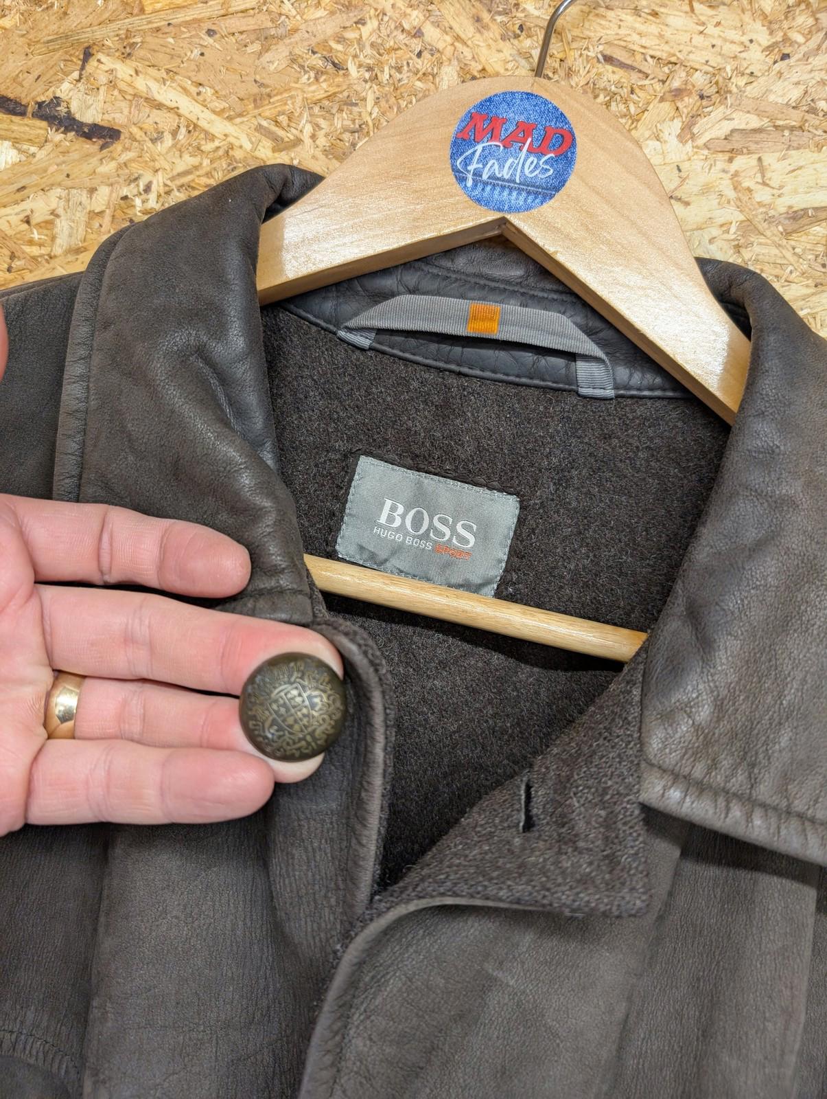 Hugo Boss Vintage Jacket Large 42 Men EU 52 Leather Nubuck Brown Wool Lined Coat