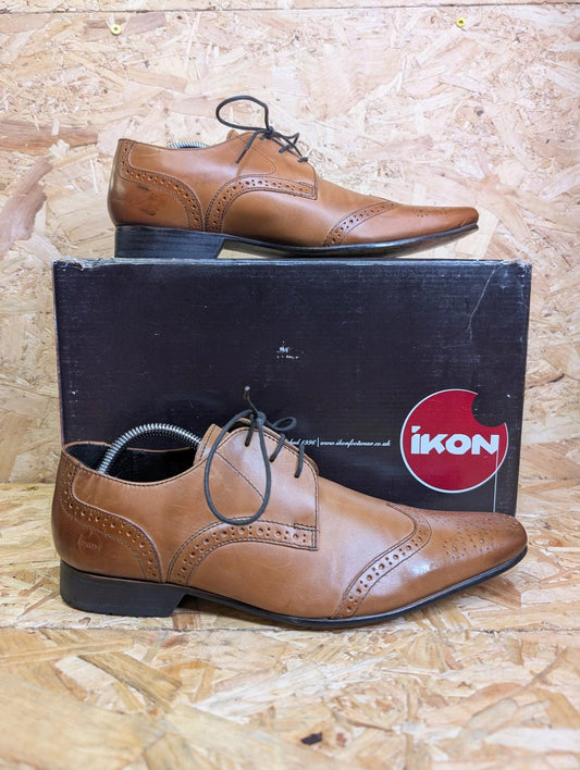 Ikon Shoes UK 6 Men Lace Up Spencer Wing Brogue Smart Shoes Leather Brown
