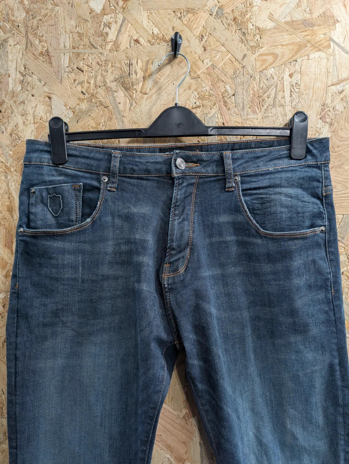 883 Police Moriarty Jeans Mens W36 L32 Dark Blue Denim Slim Fit Stretch Zip Fly