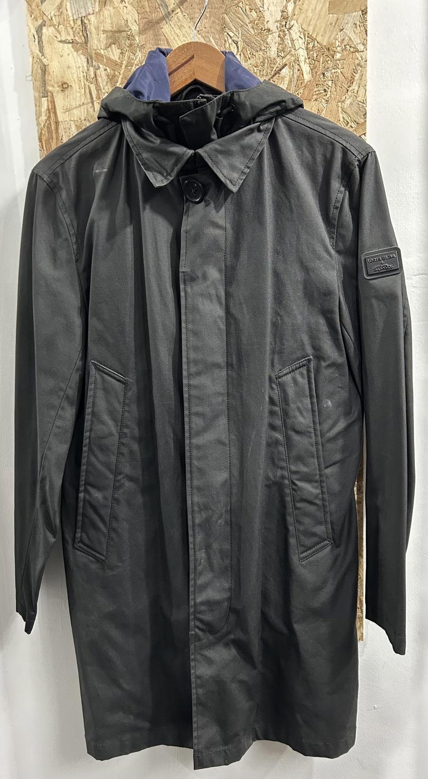 Superdry x Idris Elba Mens Size Small The Director Wax Coat Lined Hooded Black