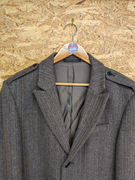 Remus Uomo Coat Mens Size 42 Large Tweed Wool Brown Blue Beige Military