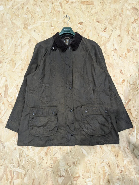 Barbour Ashby Wax Jacket Mens XL Black Cotton Red Check Liner Corduroy Collar