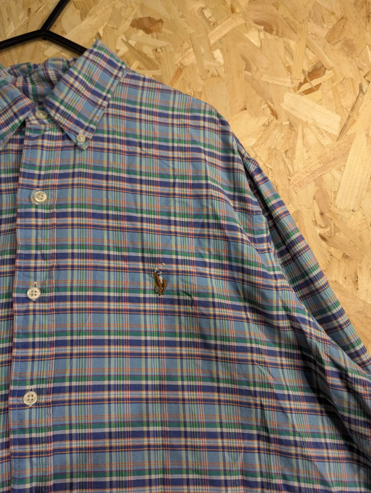 Ralph Lauren Shirt Mens XL Light Blue Cotton Plaid Embroidered Logo Button Down