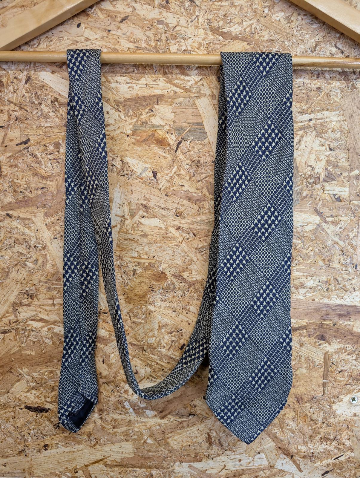 Georgio Armani Silk Tie 61" 155cm Made In Italy Navy Blue Cream Diamond Pattern