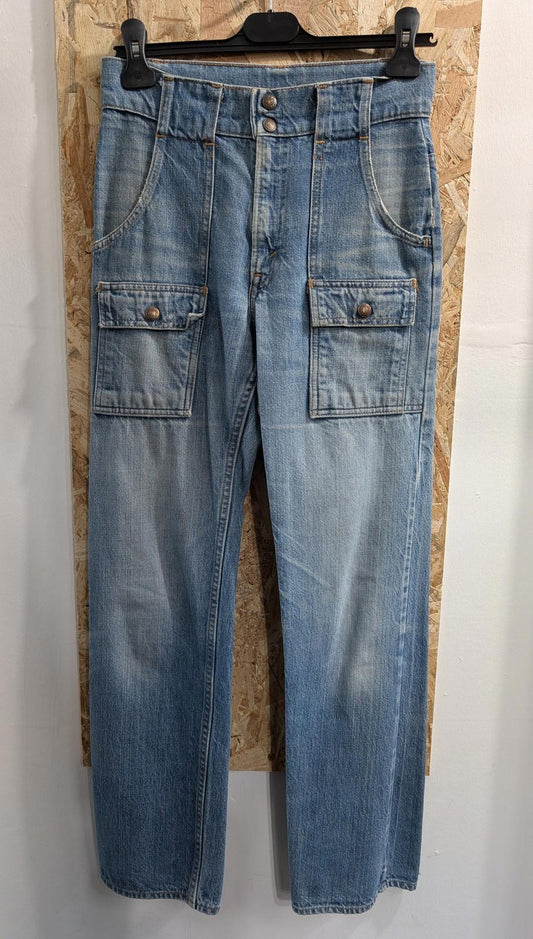 Levis Jeans Womens W26 L30 Cargo Pockets Denim Blue Casual Vintage 70s Orange