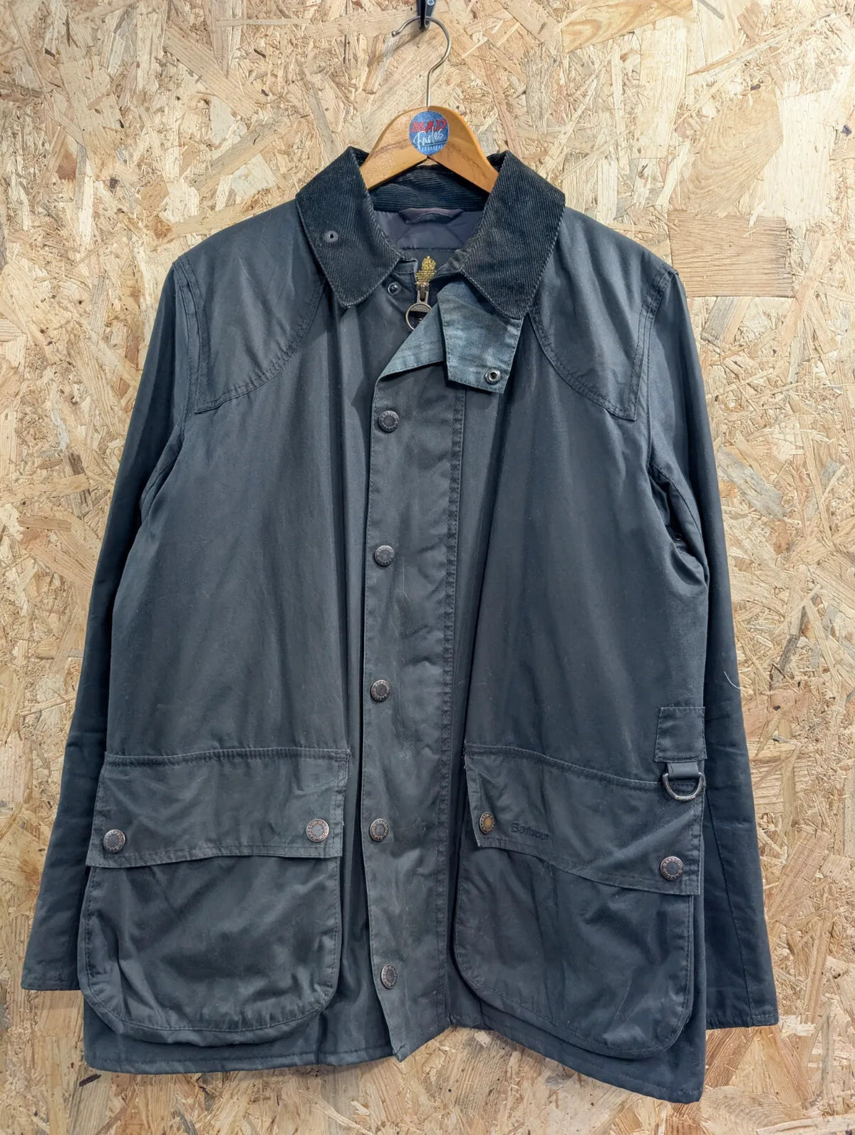 Barbour Digby Jacket Mens Medium Navy Waxed Cotton Corduroy Collar Quilted