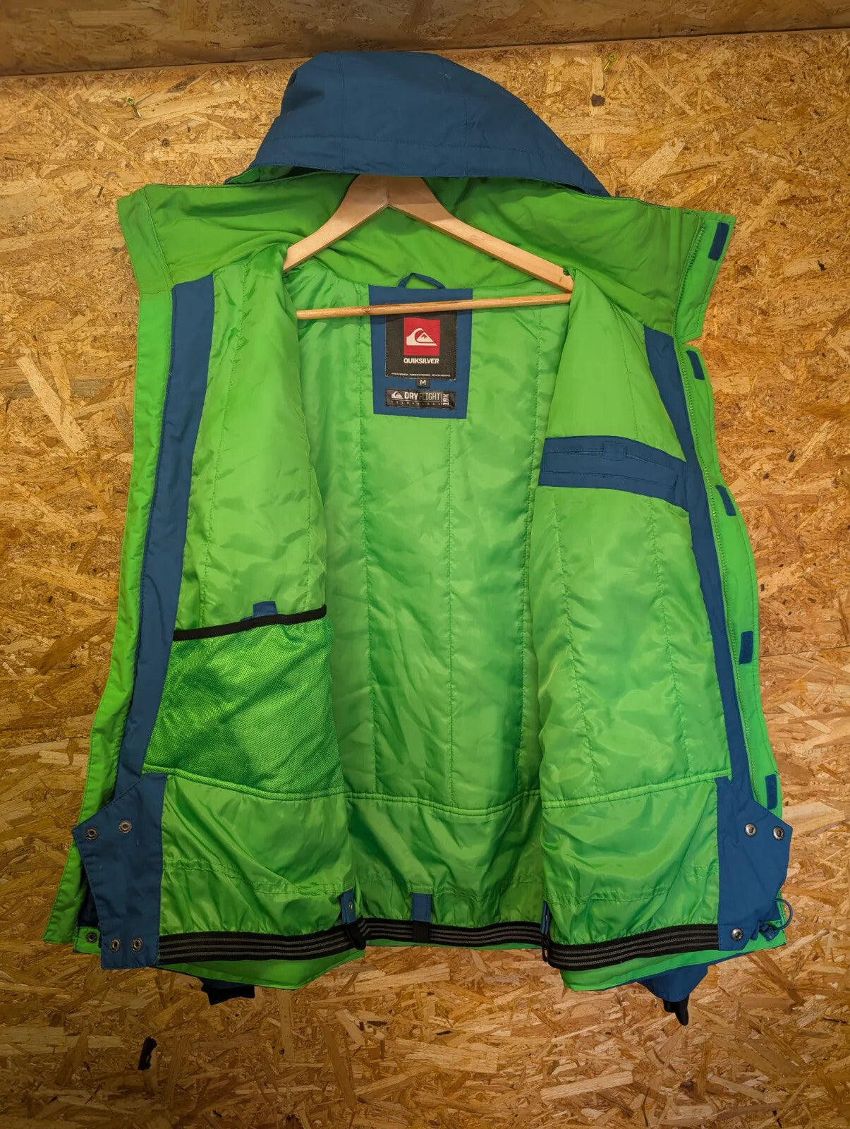 Quiksilver Snowboard Hooded Jacket Men Medium Teal Blue Waterproof DryFlight Ski