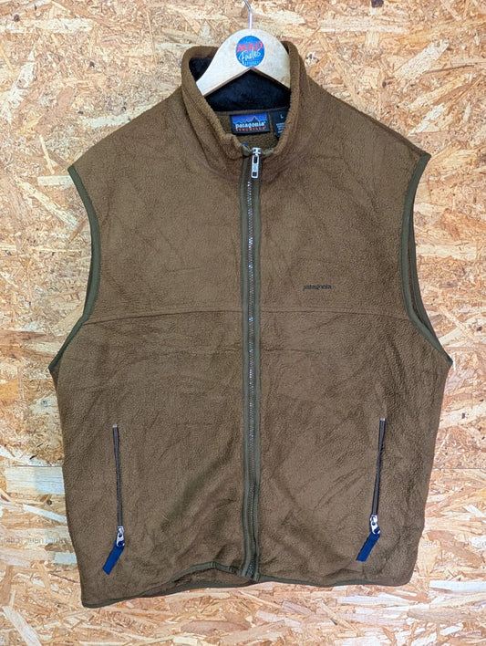 Patagonia Fleece Vest Men Large Brown Green Synchilla Full Zip Gilet Body Warmer