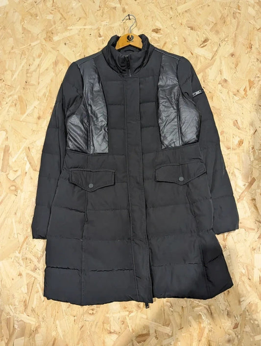 7 For All Mankind Puffer Coat Womens Medium Black Down Filled Quilted Longline