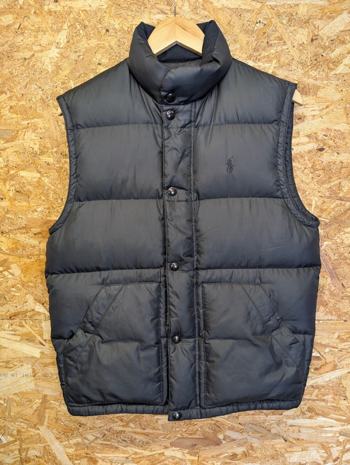 Polo Ralph Lauren Puffer Gilet Mens Small Black Snap Zip Front Vest Bodywarmer