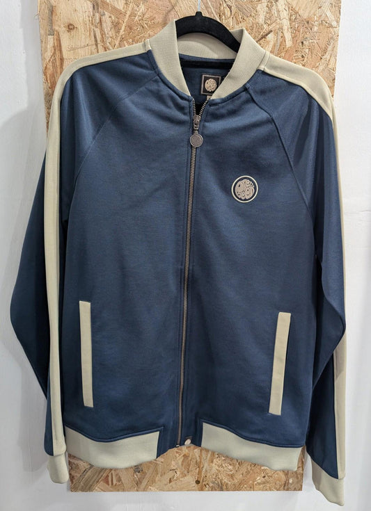 Pretty Green Men's Track Jacket Size Small Retro Zip Navy Beige Pockets