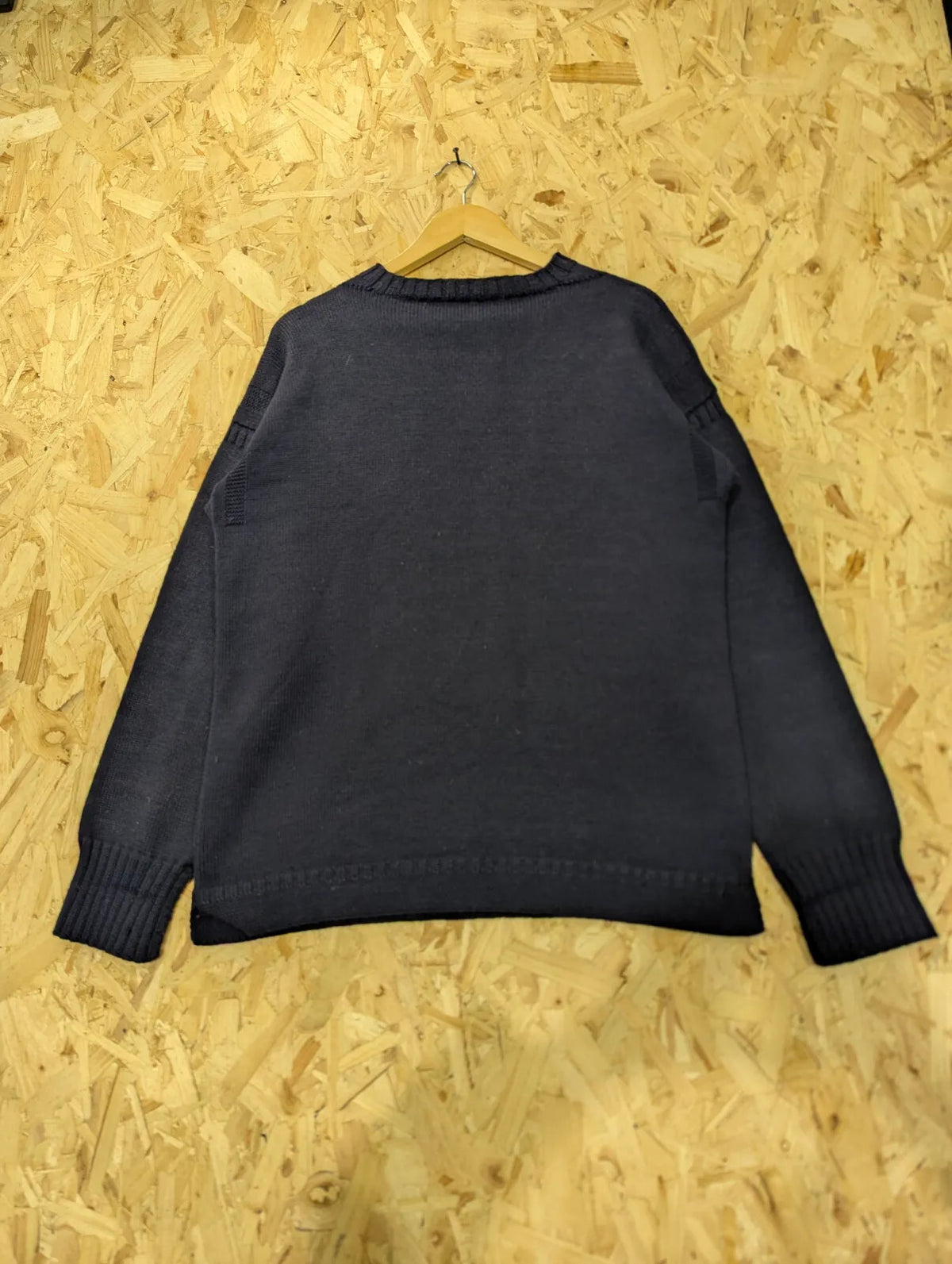 Traditional Guernsey Crew Neck Jumper Womens Large Navy Pure Wool Pullover