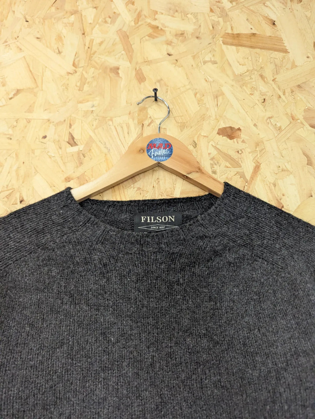Filson Jumper Men Large Charcoal Grey Lambswool Crew Neck Pullover Made Scotland