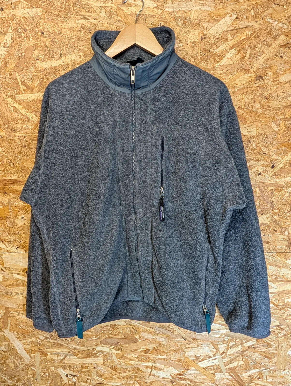 Vintage Patagonia Fleece Pullover Mens Medium Grey Full Zip Sherpa Snap-T 90s