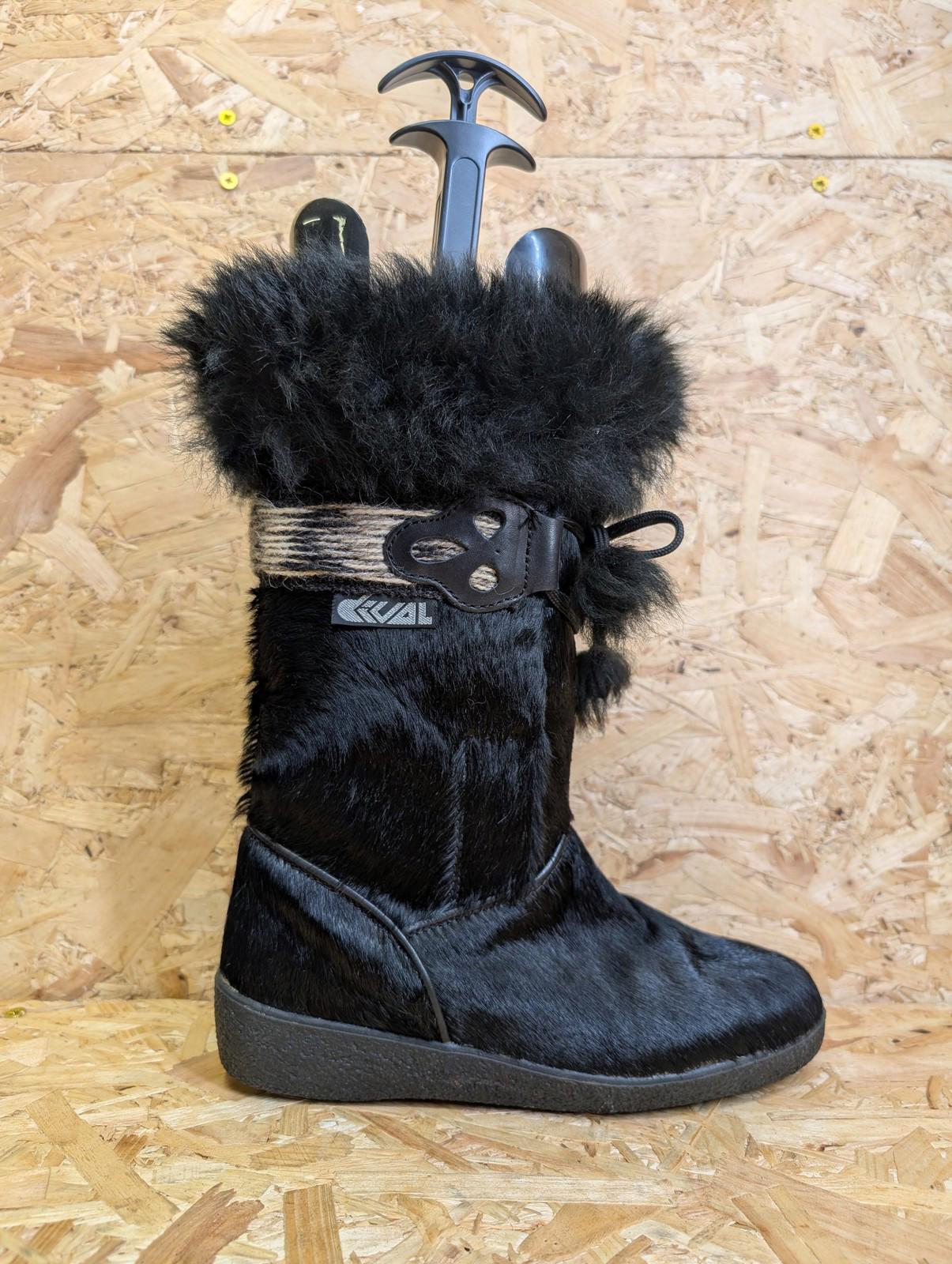 Dival Boots Women UK 6 Fur Trim Shearling Wool Style Black Winter Vintage 80s