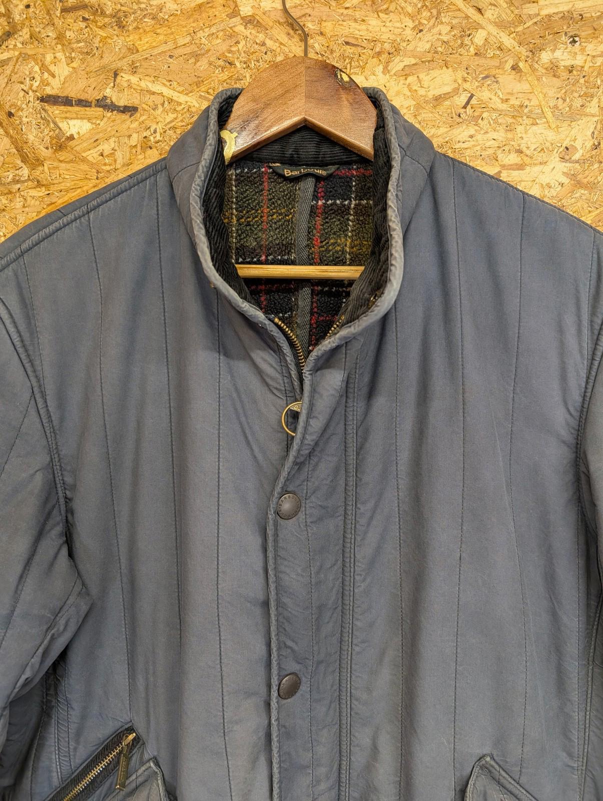 Barbour Edderton Jacket Medium Men Quilted Wax Dry Tartan Fleece Blue Coat