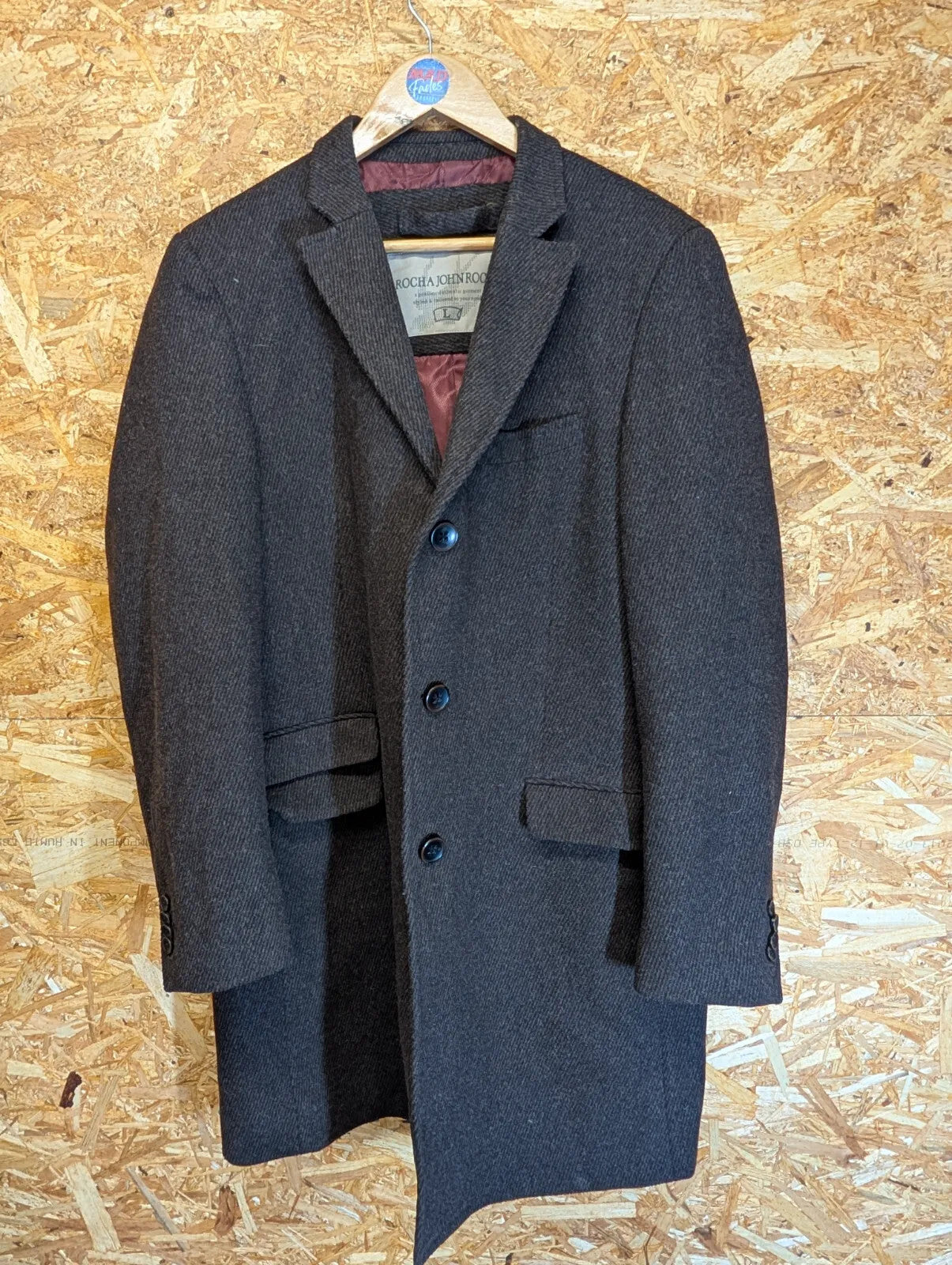 Rocha John Rocha Tweed Coat Men Large Brown Wool Blend Herringbone Long Jacket