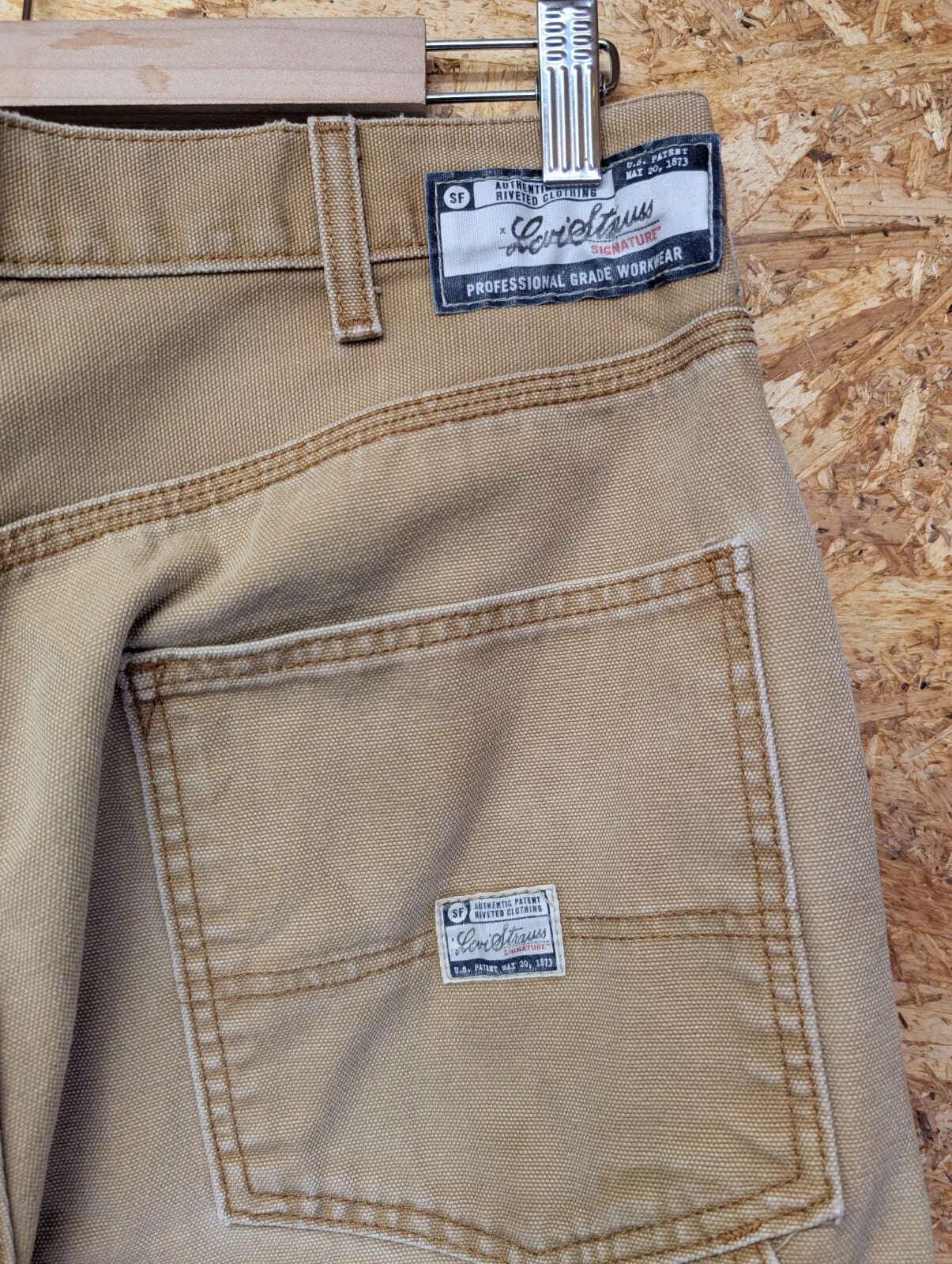 Levis Workwear Carpenter Trousers Mens W34 L32 Tan Canvas Signature Cargo 90s