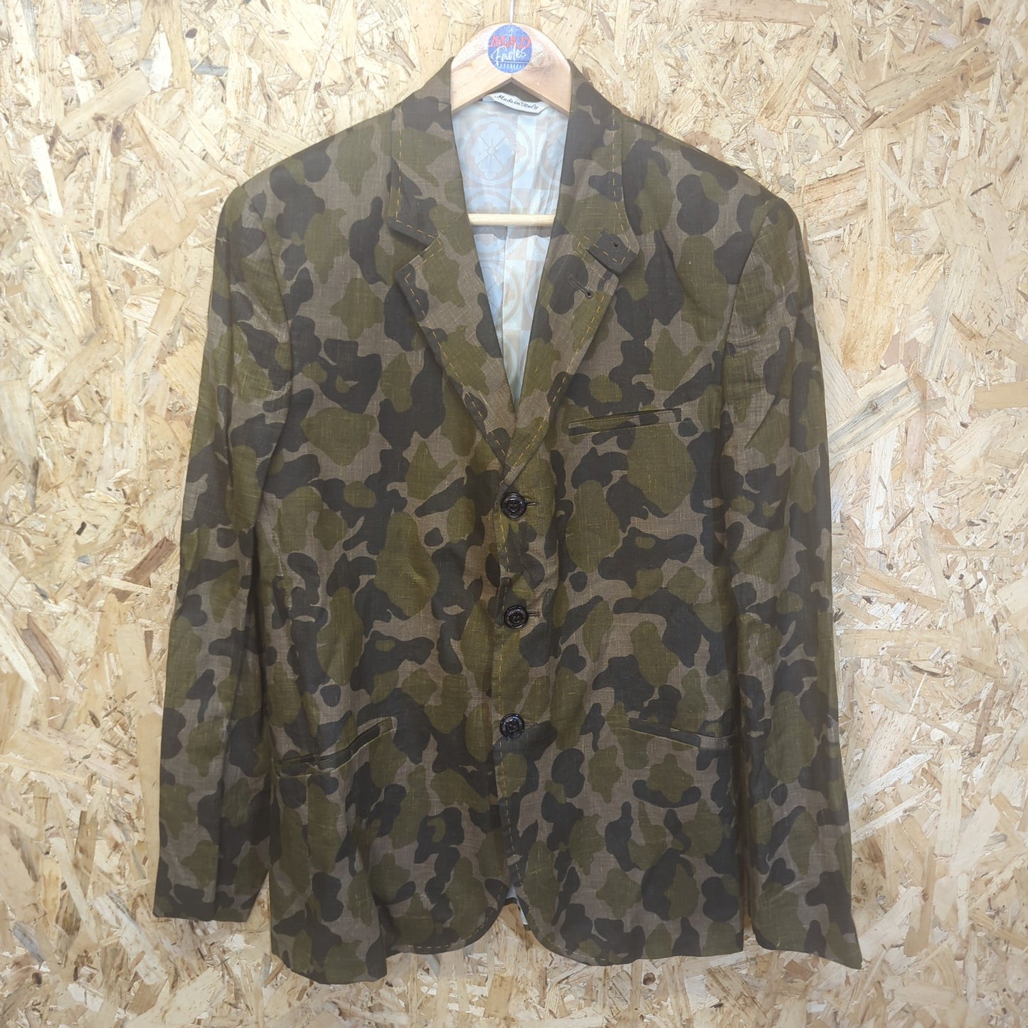 Evisu Deluxe Waxed Linen Camouflage  Blazer Jacket Made In Italy Mens Medium