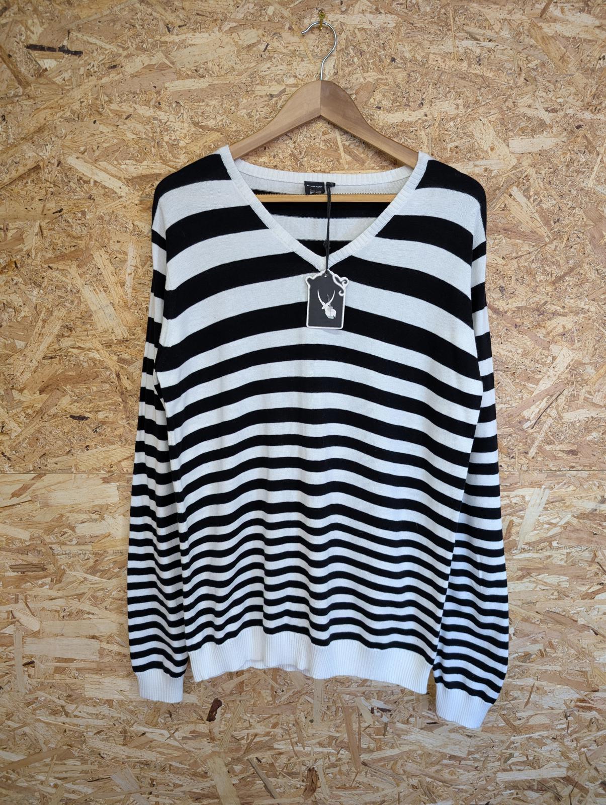 Peoples Market Knit Jumper Black White Stripe Size 14 Medium New