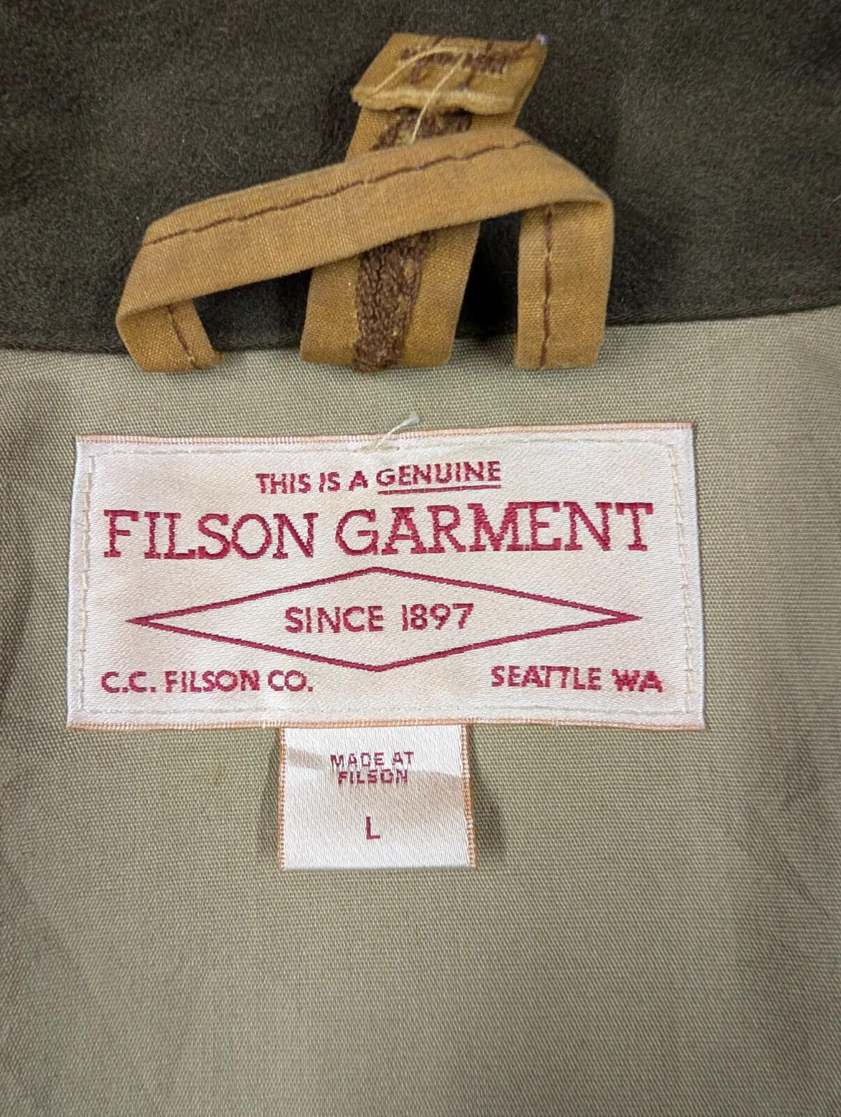 Filson Cover Cloth Mile Marker Coat Mens Large 10023 Waxed Field Jacket Brown