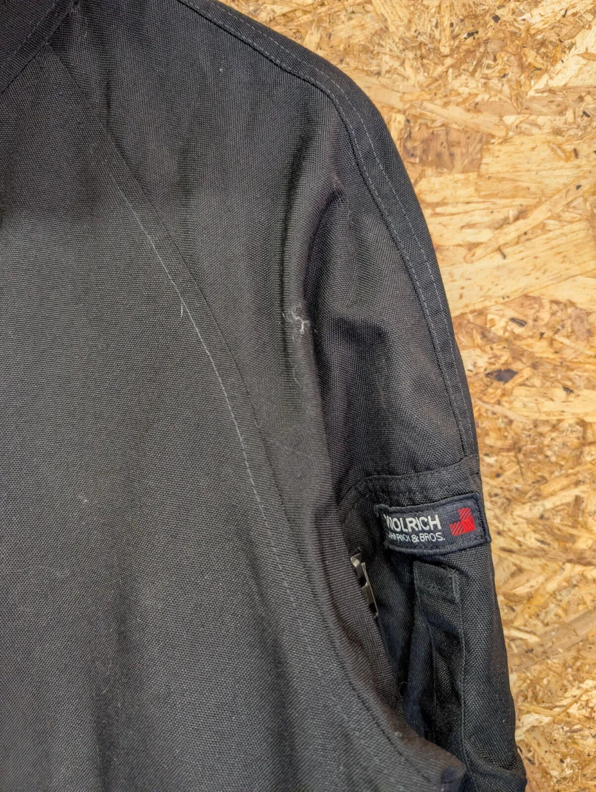 Woolrich Hooded Bomber Jacket Mens Medium Black Thermolite Canvas Fleece Snorkel