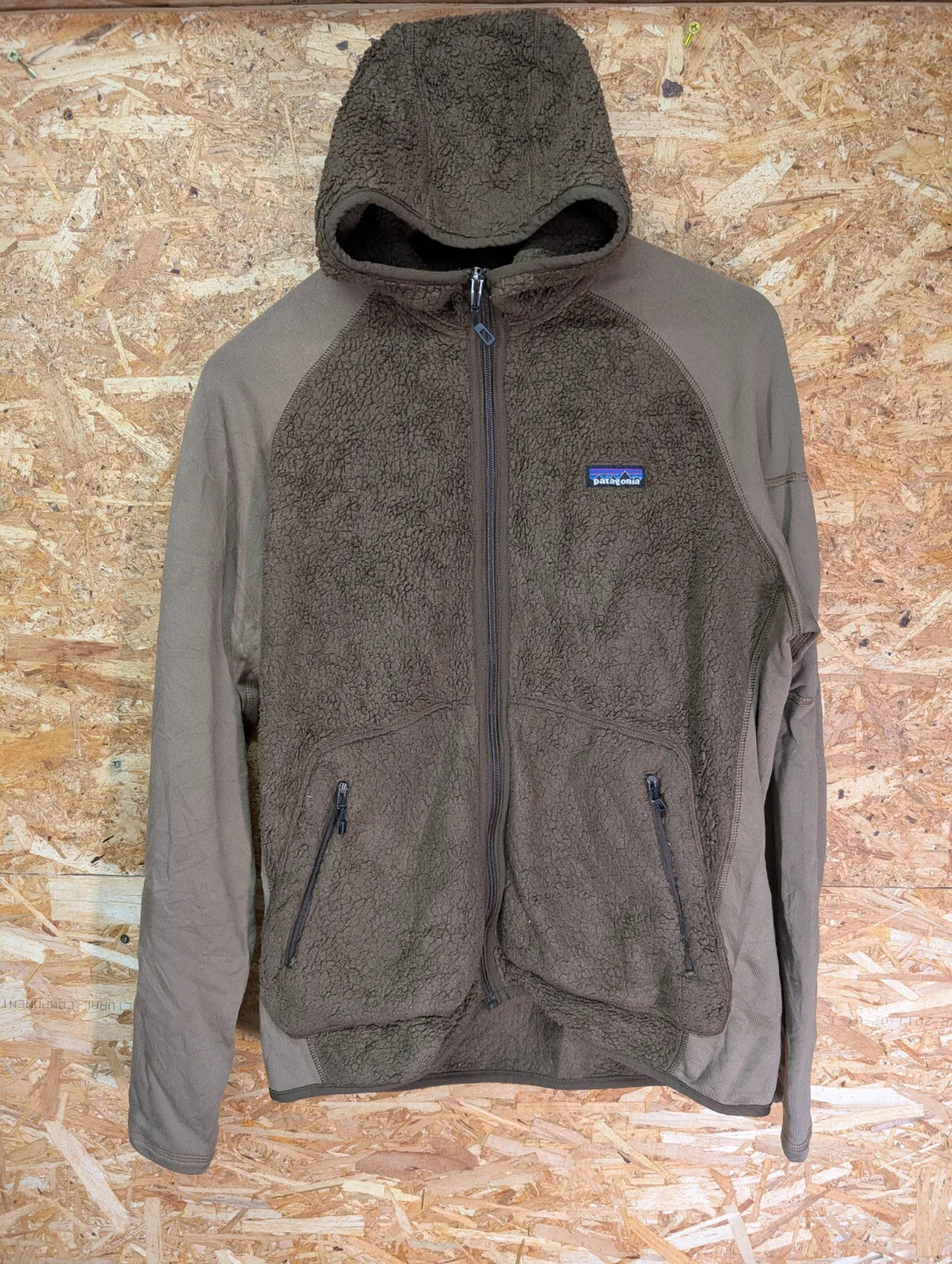 Patagonia Los Lobos Fleece Jacket Mens Medium Brown Polartec Hooded Retro-X