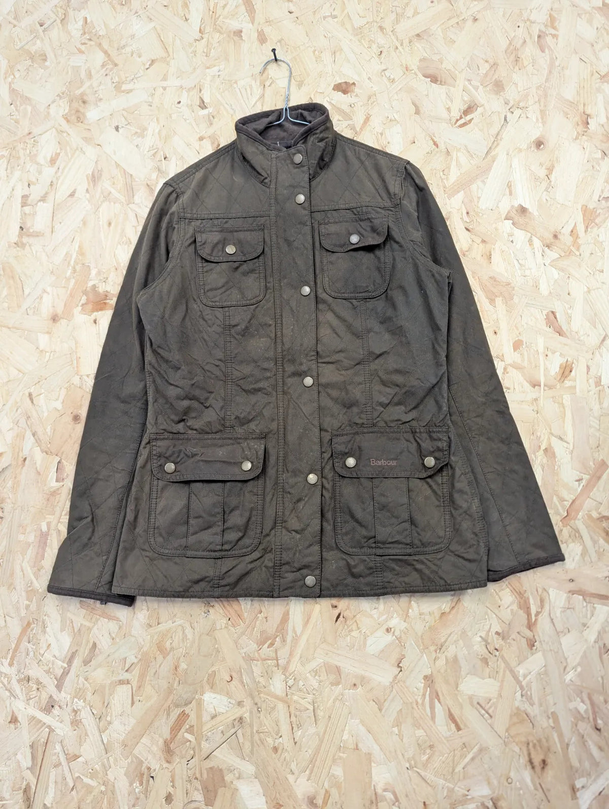 Barbour Quilted Utility Wax Jacket Women UK10 Brown Khaki Padded Diamond Country
