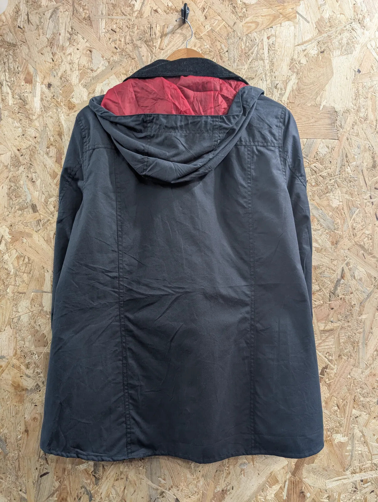 Barbour Shore Waxed Jacket Womens UK16 Navy Blue Hooded Country Parka Lined