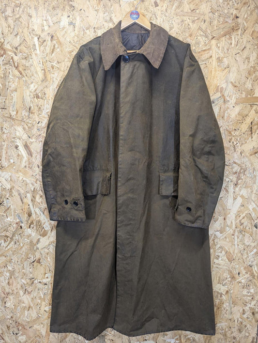 Barbour Wax Jacket Mens XXL Green Full Length Long 80s Vintage Coat Corduroy Collar