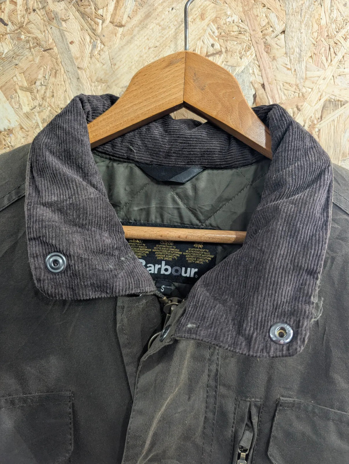 Barbour Sapper Utility Jacket Mens Small Olive Green Waxed Cotton Quilted Padded