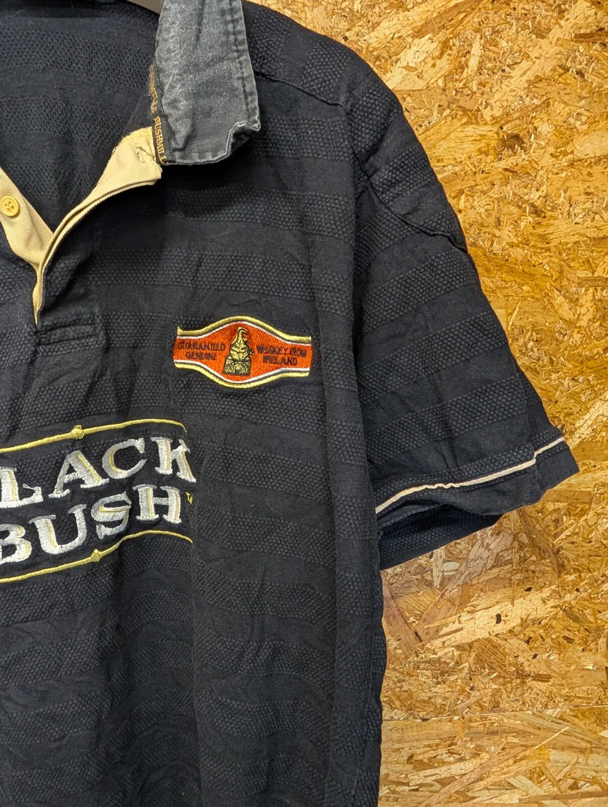 Bushmills Black Bush Rugby Shirt Mens Large Cotton Ireland Whiskey 1608 90s