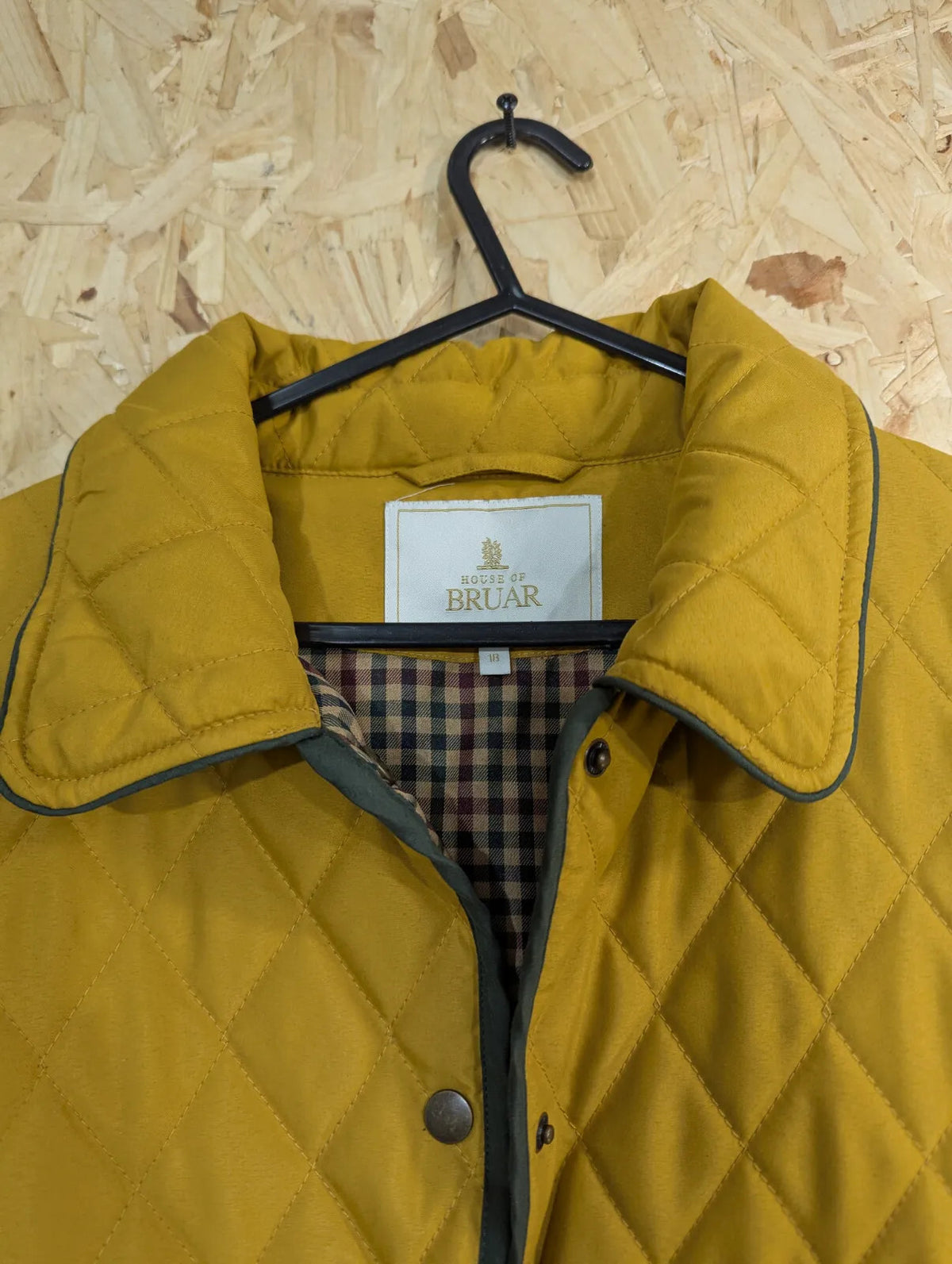 House Of Bruar Quilted Jacket Womens UK18 Mustard Snap Pockets Diamond Padded
